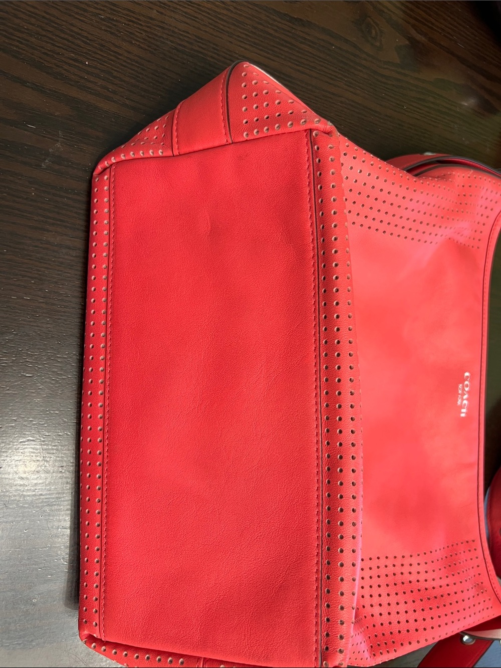 Coach Coral Perforated Leather Shoulder Bag with Tassel - Picture 7 of 8